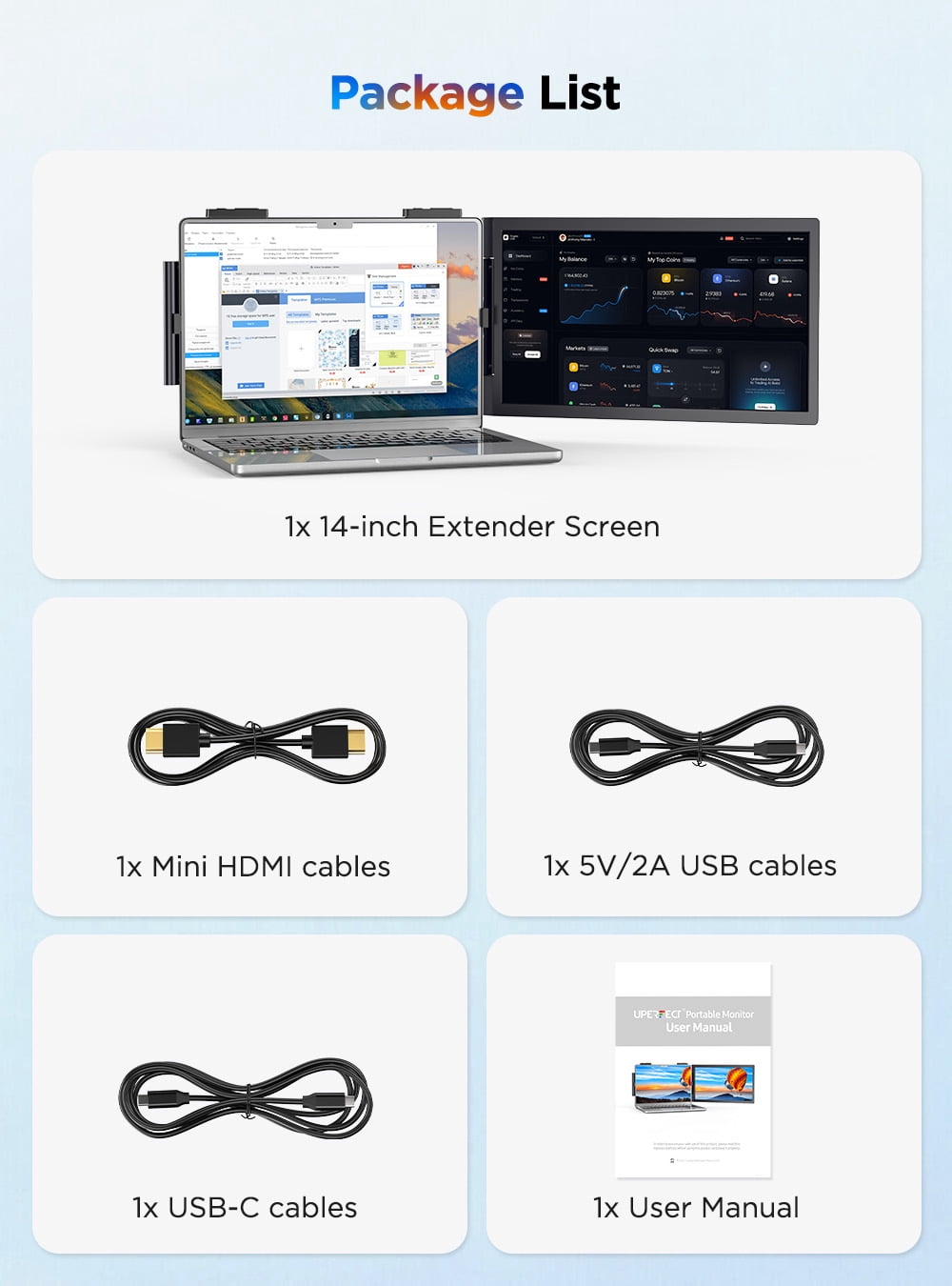 Laptop Screen Extender, 14" 1080P IPS Portable Monitor for 14"-16.5" Laptops
