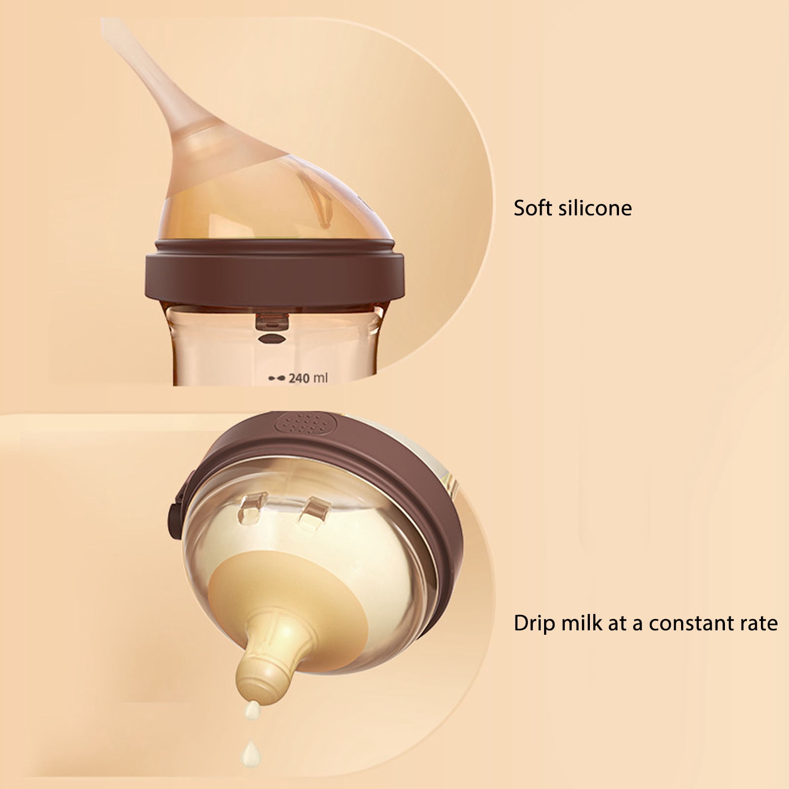 YAHHU Anti-Colic Infant Feeding Breastmilk Bottle Wide Mouth Flip Top PPSU Baby Bottle 8 oz (240ml), Brown, 1 Round Hole 0-3 Months