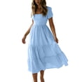 thumbnail image 2 of Antinious Ladies Short Sleeve Solid Elastic Waist Round Neck Casual Mid-Calf Dress, 2 of 5
