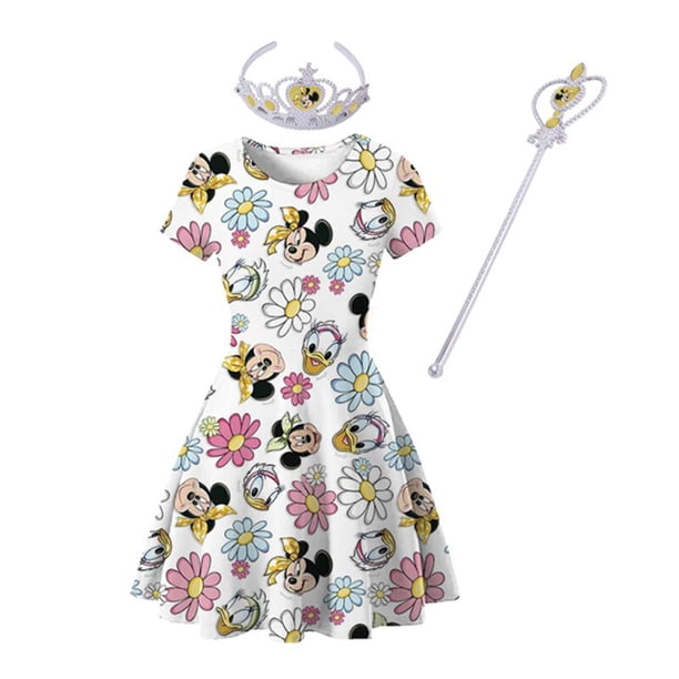 Disney Mickey Minnie Mouse 3D impreso princesa vestido lindo dibujos animados bebé cumpleaños fiesta ropa niños clásico niñas verano Dress4T (Tag120) Gao Jinjia LED