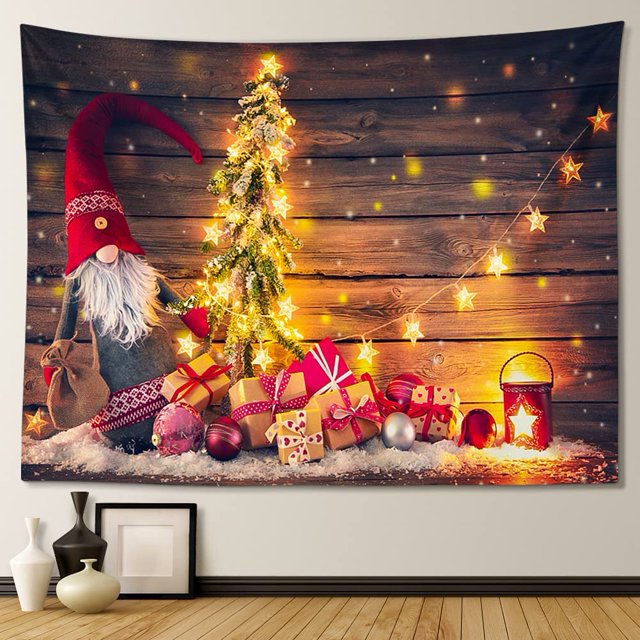 Tapiz navideño de 59 x 51 pulgadas, tapiz de pared con gnomo de invierno, tapiz de árbol de Navidad, decoración de fiesta de Navidad de 150 x 130 cm (regalo de gnomo)