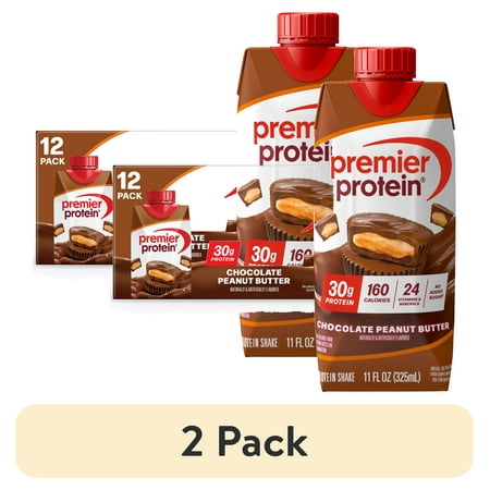 (2 pack) Premier Protein Shake, Chocolate Peanut Butter, 30g Protein, 11 fl oz, 12 Ct
