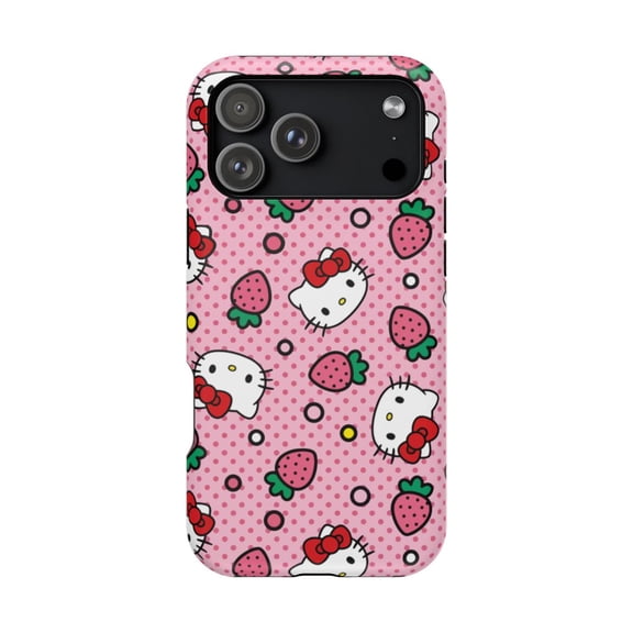 iPhone Hello Kawaii Kitty Strawberry Pink Dotted Cute MagSafe Tough Case - iPhone 17 Pro Max / Matte