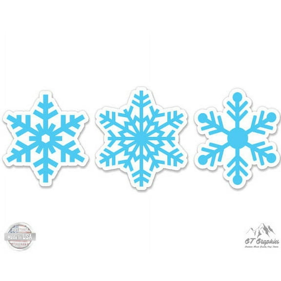 Pretty Snowflakes Set of 3 - 2" each Vinyl Stickers - For Car Laptop I-Pad Phone Helmet Hard Hat - Waterproof Decals