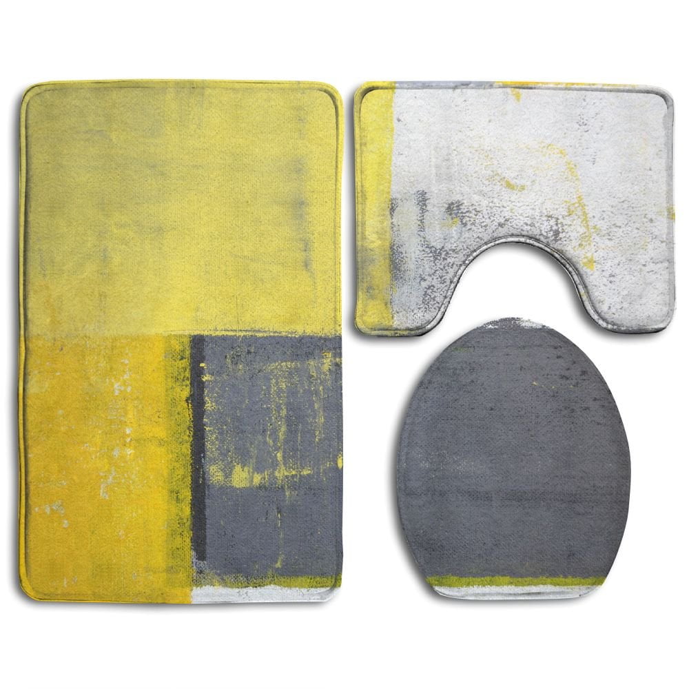 GOHAO Grey Yellow Abstract Art Painting 3 Piece Bathroom