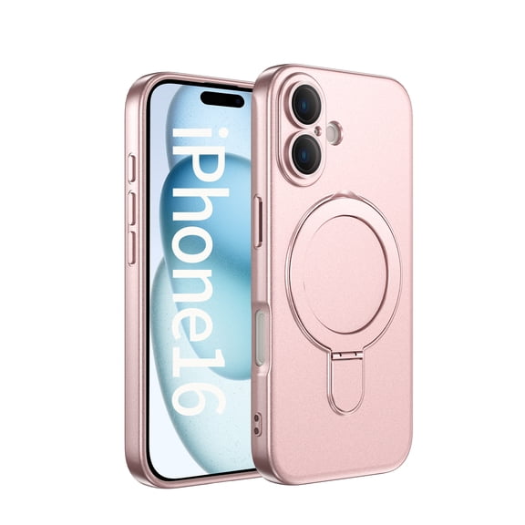 ShellTech for iPhone 16 Plus Magnetic Ring Case Compatible with MagSafe Kickstand Invisible Bracket Matte Frosted Shockproof Cute Cellphone Cover for iPhone 16 Plus,Pink
