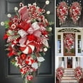 thumbnail image 3 of Christmas Candy Cane Teardrop Wreath, Festive Candy Cane Bow Christmas Wall Hanging, Large Red White Xmas Door Decor Indoor Outdoor Holiday Porch Decoration, 3 of 8