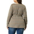 thumbnail image 3 of Agnes Orinda Women's Plus Size Valentines Day Long Sleeves Houndstooth Top Belted Tie Waist Tunic Blouse 1X Brown, 3 of 8