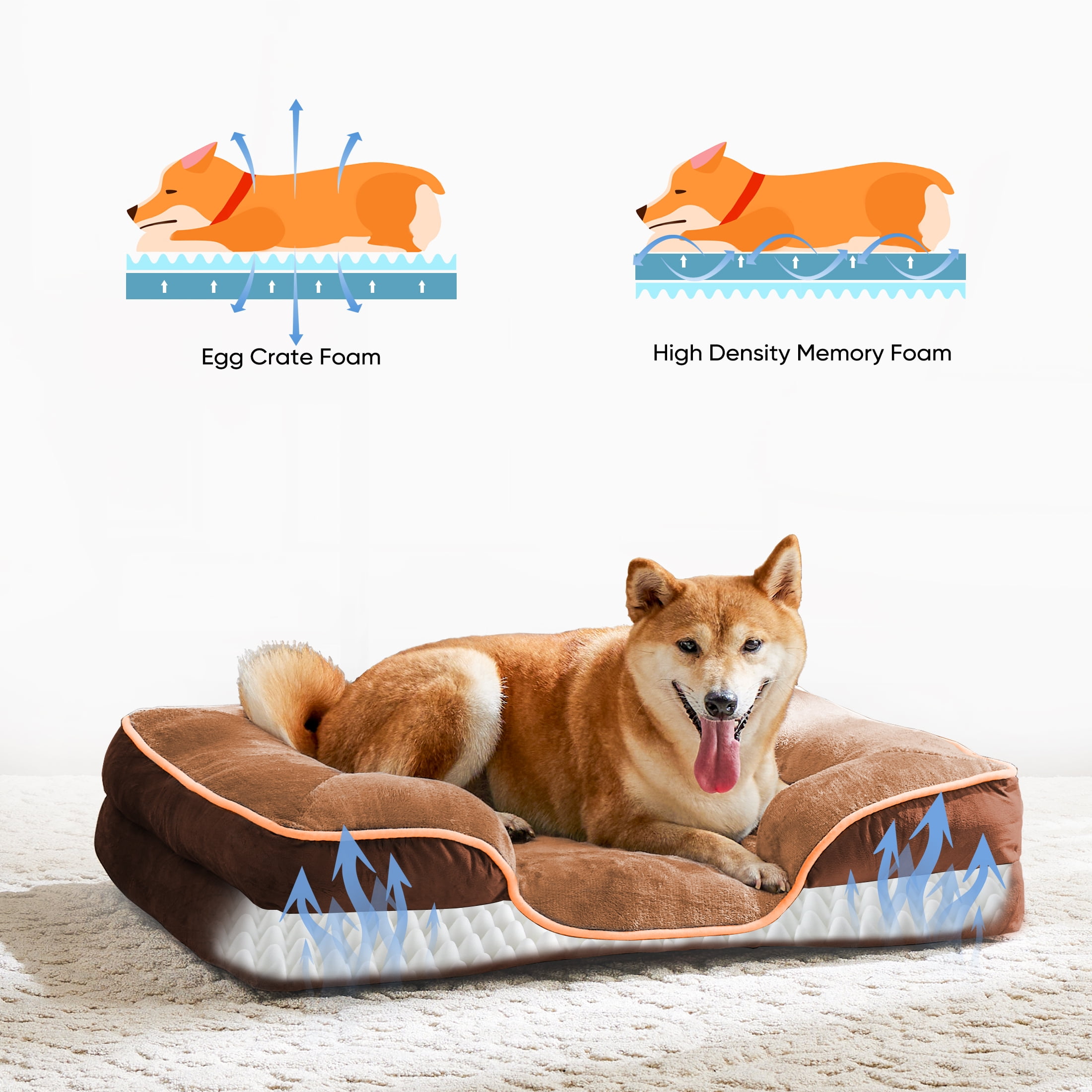 ZUNMOS 35" Large Orthopedic Dog Bed for Large Dogs with Non- Slip Bottom, Memory Foam Pet Bed, Dog Sofa with Machine-Washable Cover,Brown