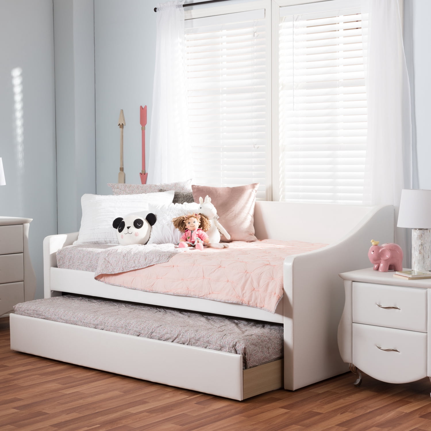 Baxton Studio Barnstorm Modern and Contemporary Beige Fabric Upholstered Daybed with Guest Trundle Bed