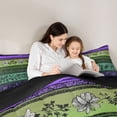 thumbnail image 4 of Homewish Bohemian Geometric Stripes Twin Comforter Sets,Retro Floral Bedding Set,Purple,Black Reversible,2pcs,1 Comforter and 1 Pillowcase, 4 of 7