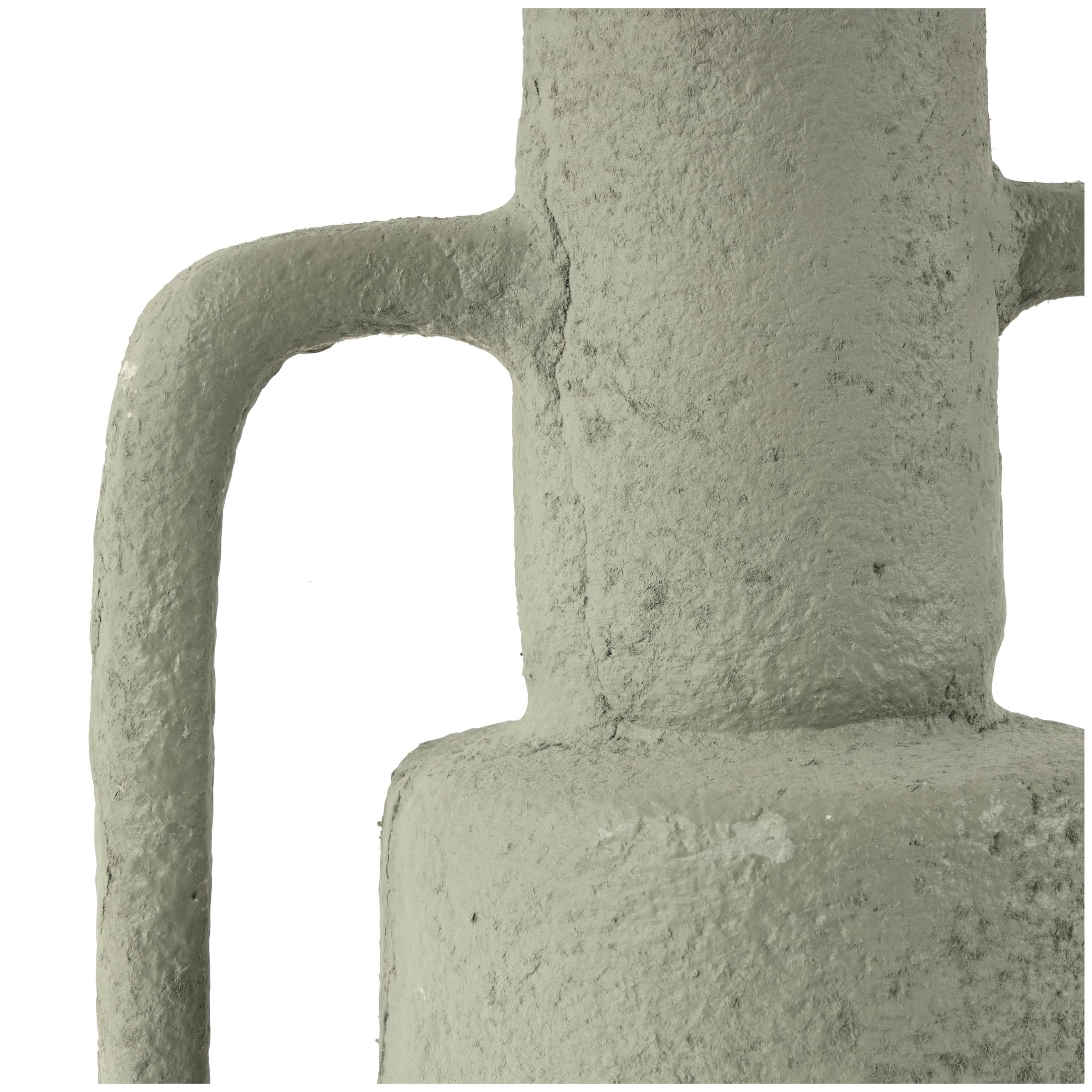 DecMode 16" Abstract Textured Light Gray Paper Mache Vase with Squared Handles