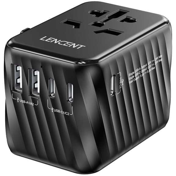 LENCENT Universal Travel Plug Adapter,International European Plug Power Adapter worldwide with 3 C&2 USB Ports Wall Charger Worldwide Travel for US EU UK (Type C/G/A/I)