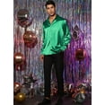 thumbnail image 3 of Unique Bargains Men's Satin V Neck Long Sleeves Button Down Prom Shirts XL Green, 3 of 6