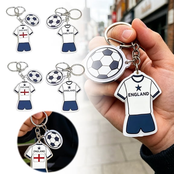 4Pcs England Soccer Keychain Set - White Blue Acrylic Football Charm Key Ring for Fans, Bag Decor & Match Day Gift