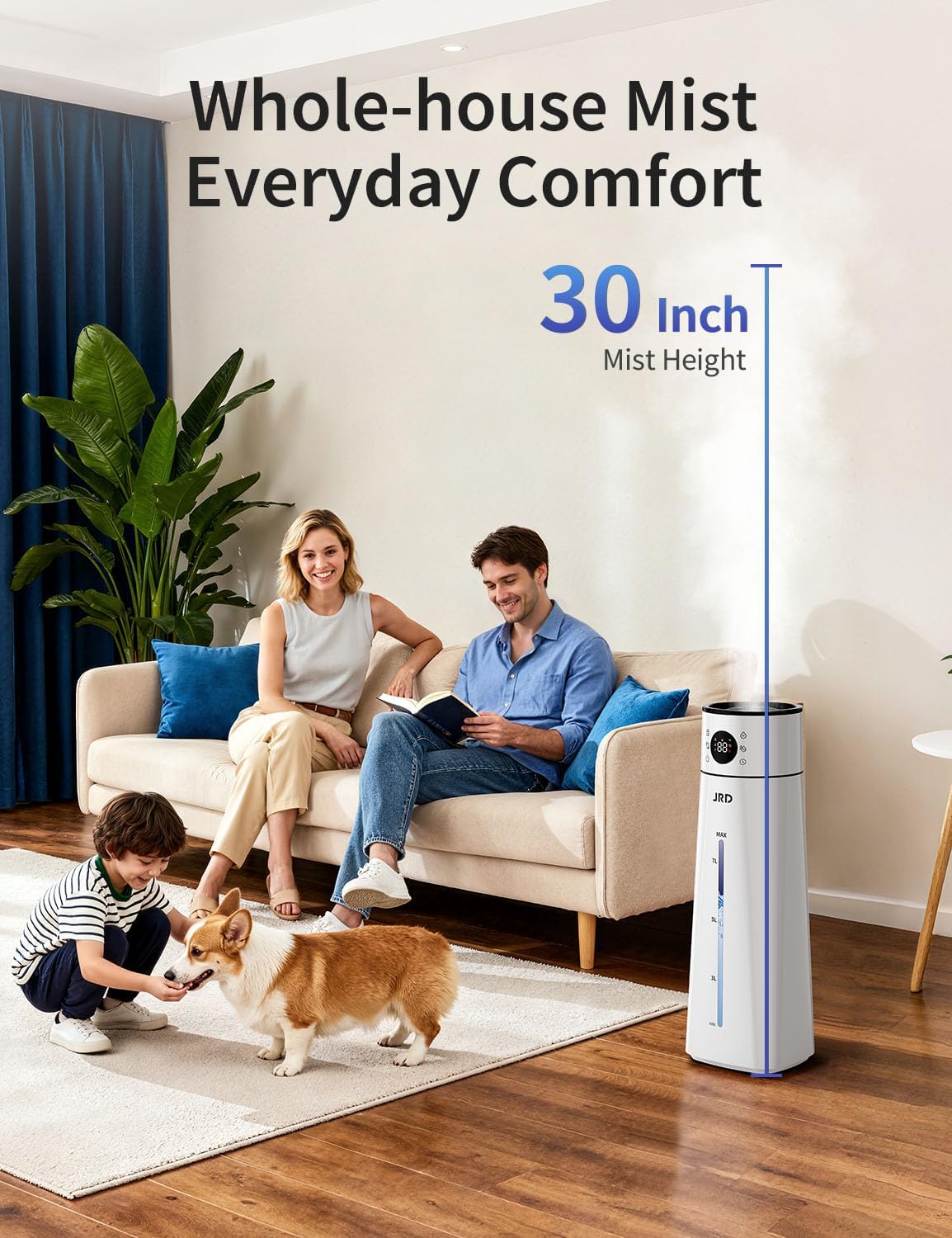 8L/ 2.1Gal Humidifier Large Room, Ultrasonic Cool Mist for Bedroom, Quiet Humidifier with Remote Control, 10 Mist Modes, 24H Timer, 40H Run, AI Mode, Night Light for Home Office Baby Pets-White