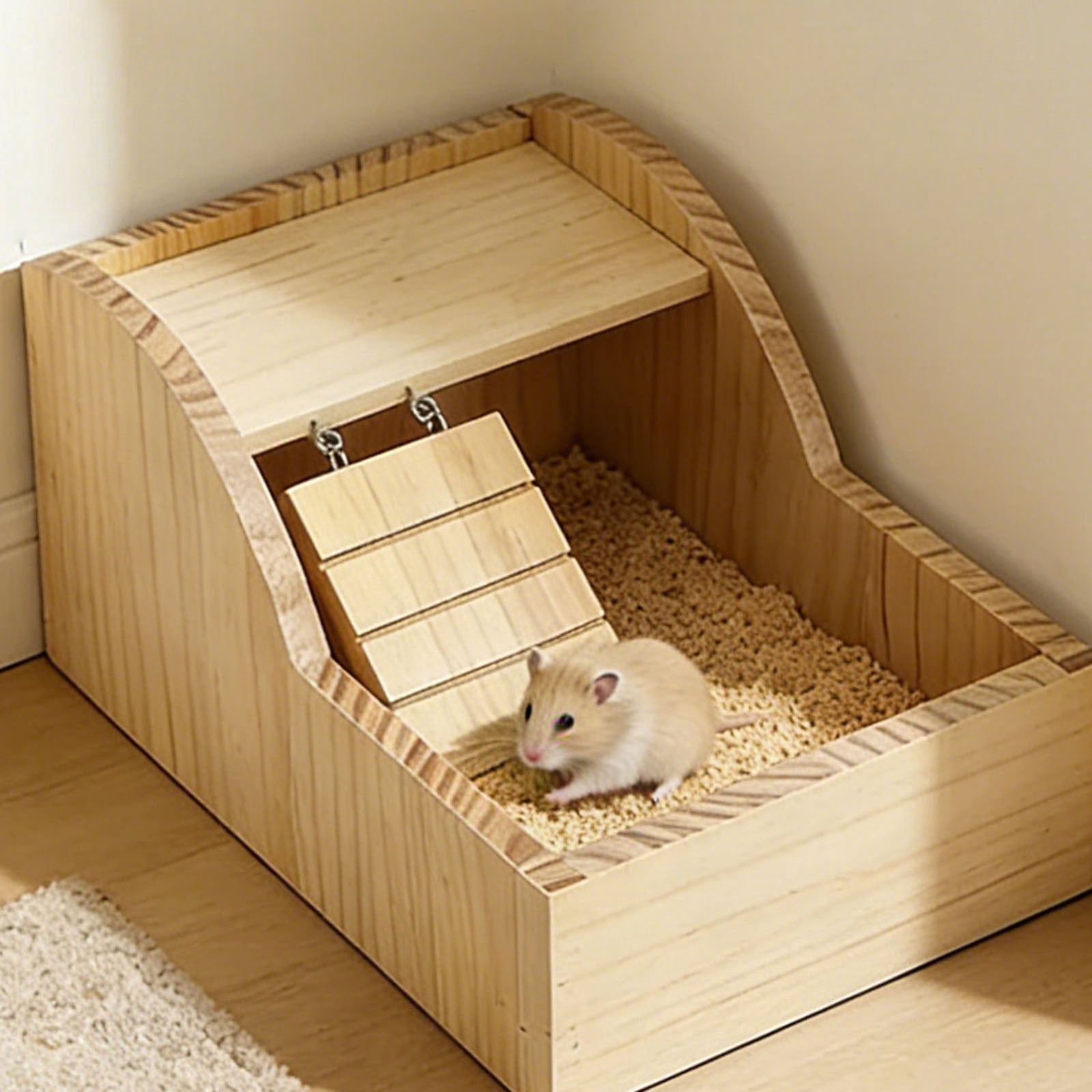 Hamster Sand Bath Wood with Ladder for Small Animals - Indoor Outdoor Pet Bedding Solution for Hamsters Guine pigs Mice Squirrels