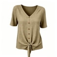 thumbnail image 5 of Tqyyweavej Women Cotton Linen Button Down Tops Tie Front Short Sleeve Shirts Casual V Neck Summer Tops for Women Size S to 2XL, 5 of 9