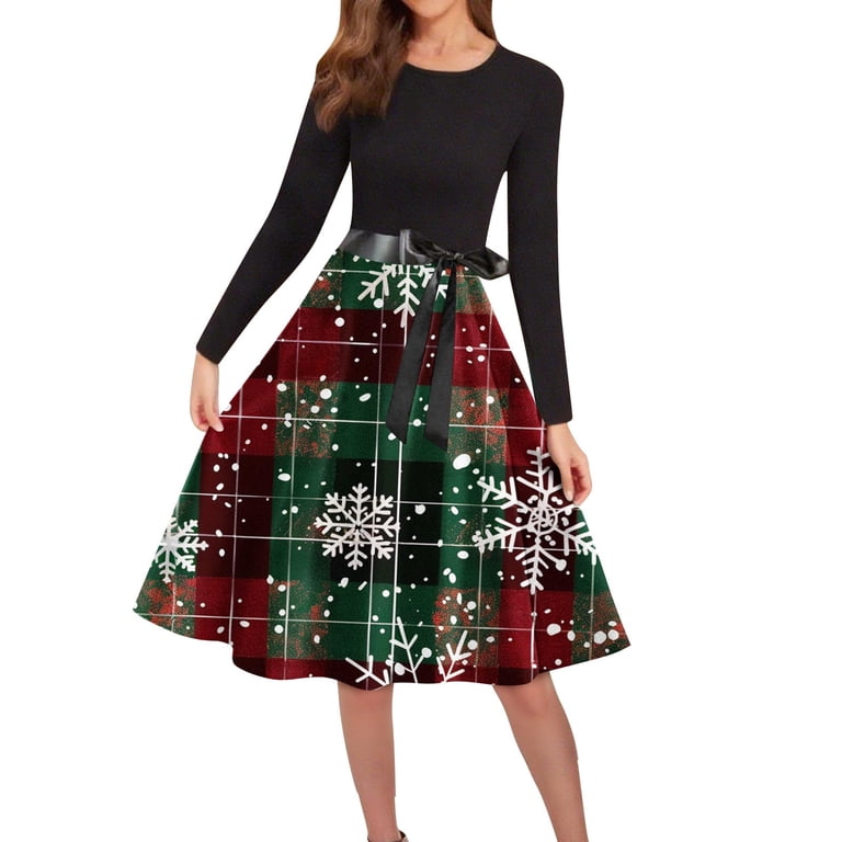 Christmas Dresses for Women Round Neck Long Sleeve Knee Length Evening Prom Dress Green M - Walmart.com Christmas Dresses for Women Round Neck Long Sleeve Knee Length Evening Prom Dress Green M - Walmart.com