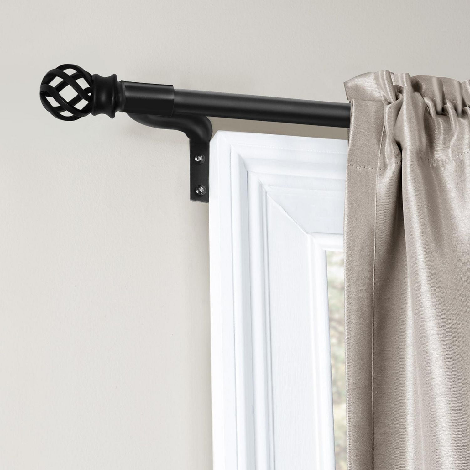Smart Rods Easy Install Adjustable Cafe Window Rod, No Measuring, with Decorative Finials, Adjusts 48 to 120 Inches
