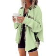 thumbnail image 1 of Womens Waffle Knit Plaid Shacket Boyfriend Button Down Shirt Jacket Loose Long Sleeve Tops, 1 of 4