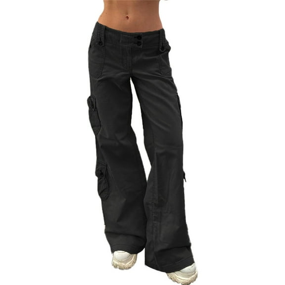 Manxivoo Cargo Pants for Women High Waisted Women's Baggy Cargo Trousers Low Waist Jogging Bottoms Track Pants Wide Leg Casual Loose 90S Girl Streetwear Dickies Pants Black