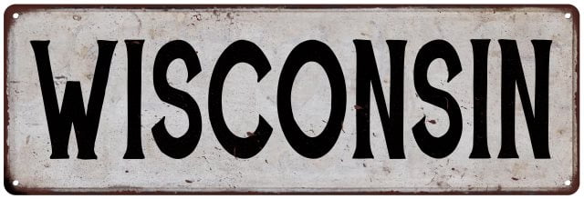 WISCONSIN Vintage Look Rustic Metal City State Sign 8 x 24 Matte Finish ...