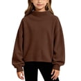 thumbnail image 2 of Hzzrkos Girls Corduroy Mock Neck Sweatshirt Long Sleeve Casual Pullover Tunic Top Soft Textured Shirt with Side Slit Hem Relaxed Daily School Travel Wear Brown, 2 of 6