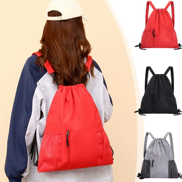 Mochila Deportiva con Cordón Ajustable, Gran Capacidad, para Ocio, Fitness y Actividades Al Aire Libre | Negra, Poliéster, 45 X 39 Cm - Wkl250616005Bk