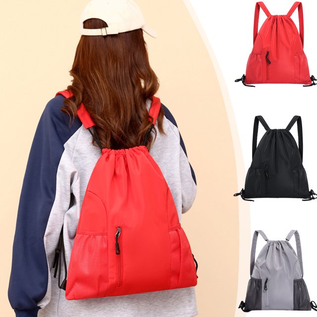 Mochila Deportiva con Cordón Ajustable, Gran Capacidad, para Ocio, Fitness y Actividades Al Aire Libre | Negra, Poliéster, 45 X 39 Cm - Wkl250616005Bk