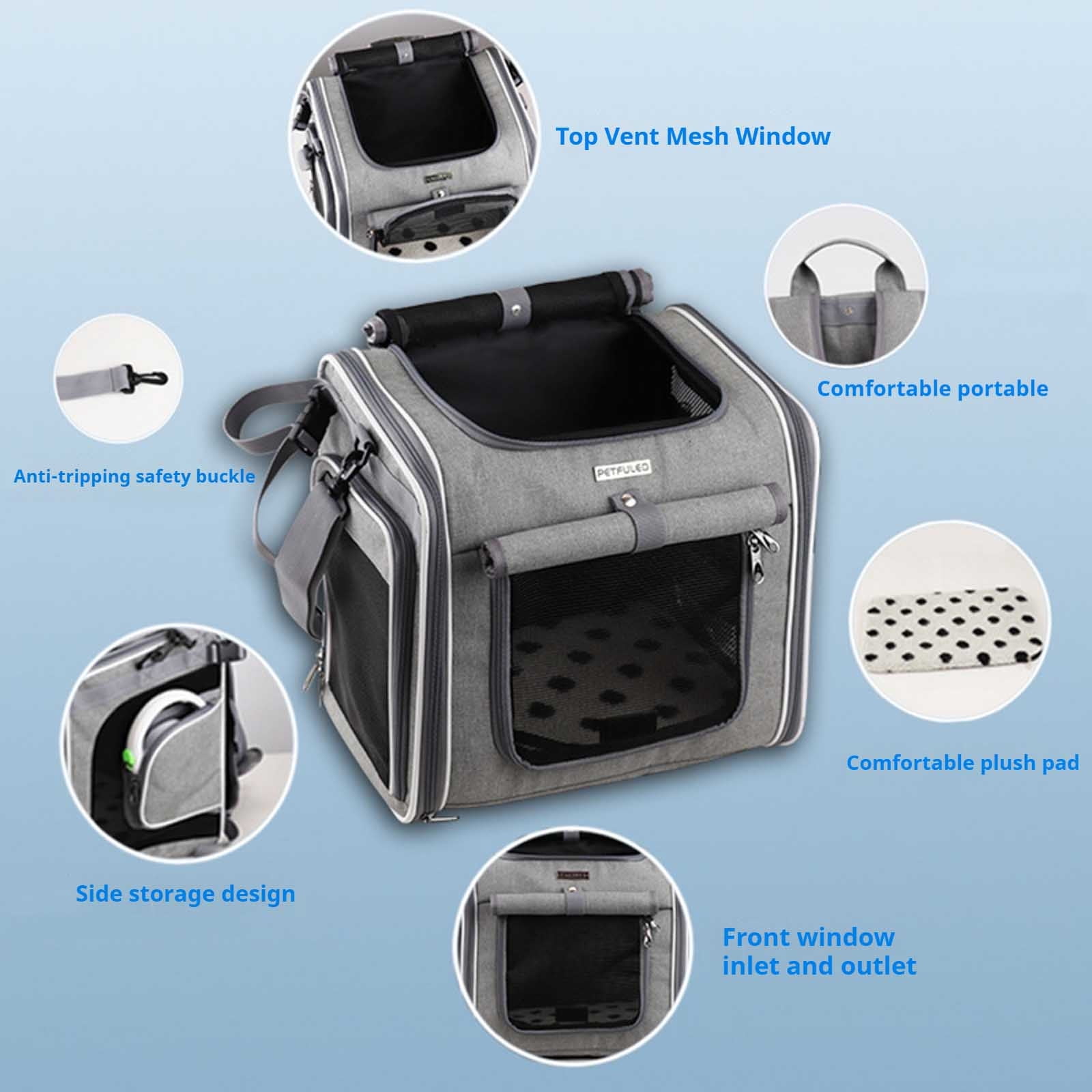 Foldable Front Bike Pet Backpack for Dogs 4 In 1 Convertible Shoulder Bag Car Seat with Cushion Reflective Strips Lightweight Durable Design for Small Travel Outdoor Adventures