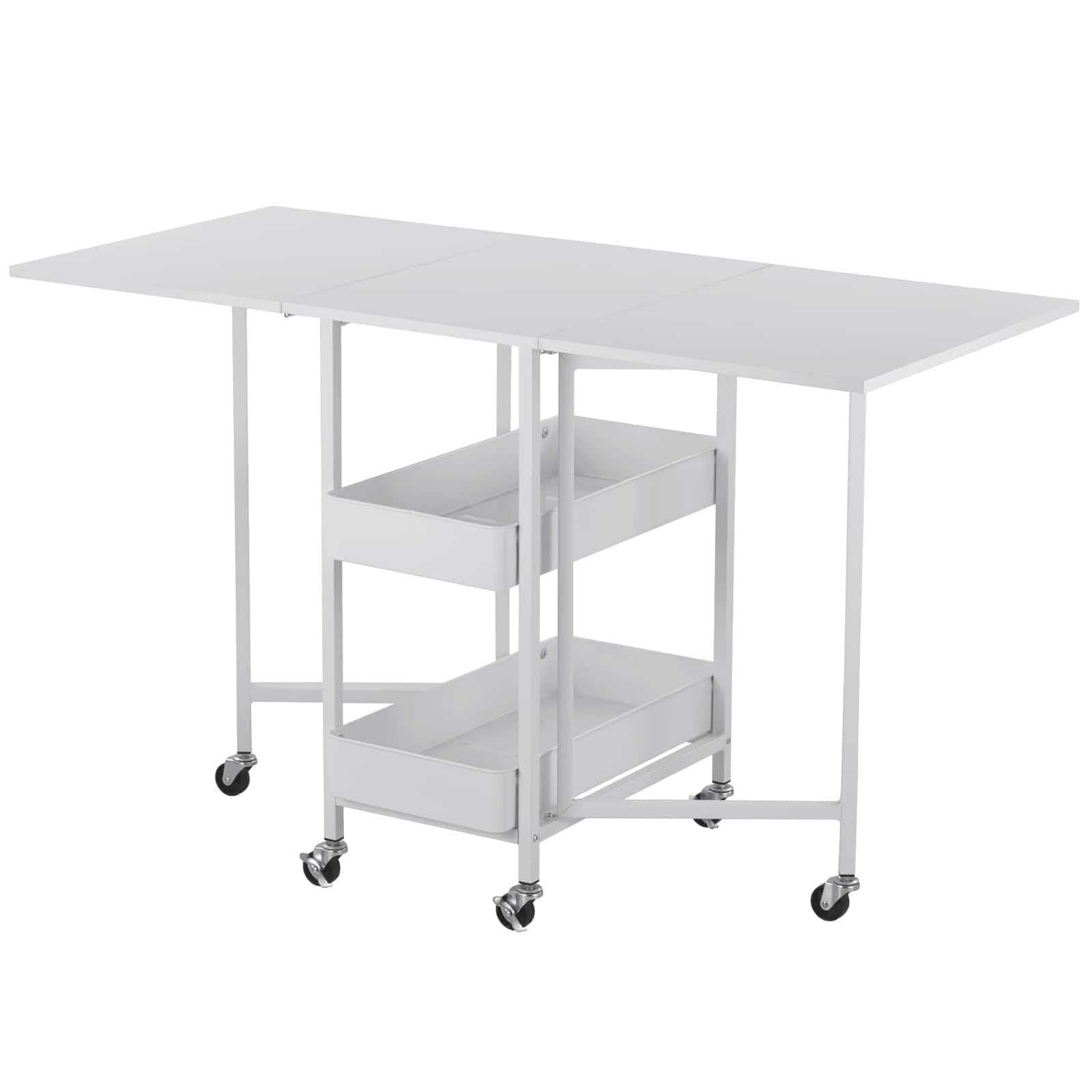 Kensington White Table Rolling Cart and Extendable Panels by Simply Tidy - Multi-Functional Storage Cart for Home - Office - and Kitchen - 1 Pack