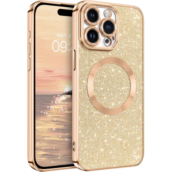 iPhone 15 Pro Max Case,[Compatible with MagSafe][Car Mount Supported] Slim Thin Magnetic Plating Sparkle Soft TPU Shockproof Protective Phone Cover for iPhone 15 Pro Max 6.7 Inch