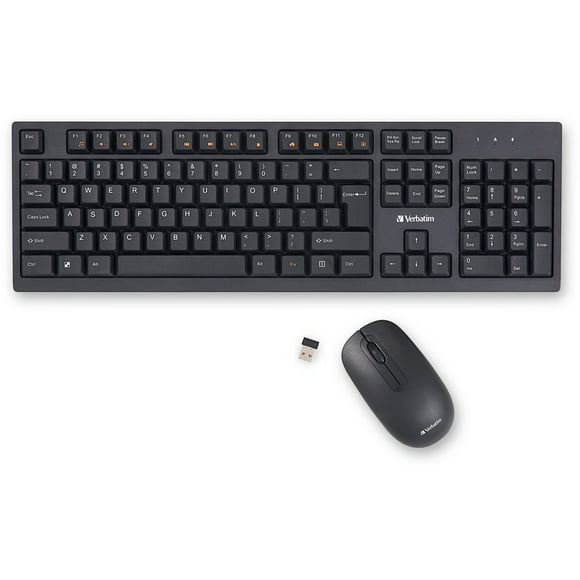 Verbatim Wireless Keyboard and Mouse - USB Type A Wireless 2.40 GHz Keyboard - USB Type A Wireless Mouse - Optical - 1000 dpi - 3 Button - Multimedia Hot Key(s) - Symmetrical - AA, | Bundle of 5 Each