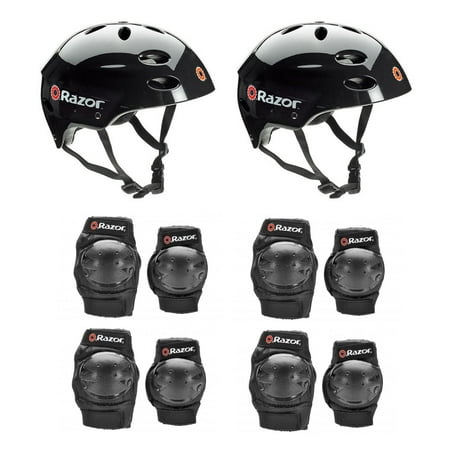 Razor V17 Youth Skateboard Scooter Helmets (2 Pack) + Elbow & Knee Pads (2