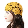 thumbnail image 3 of DLAPL Women's Cotton Crochet Floral Cutout Beanie Hat Handmade Knit Summer Skull Cap (Solid Yellow), 3 of 3