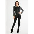 thumbnail image 3 of Women's Black/White Faux Suede Knit Patchwork Zip-Up Cardigan Jacket, 3 of 3