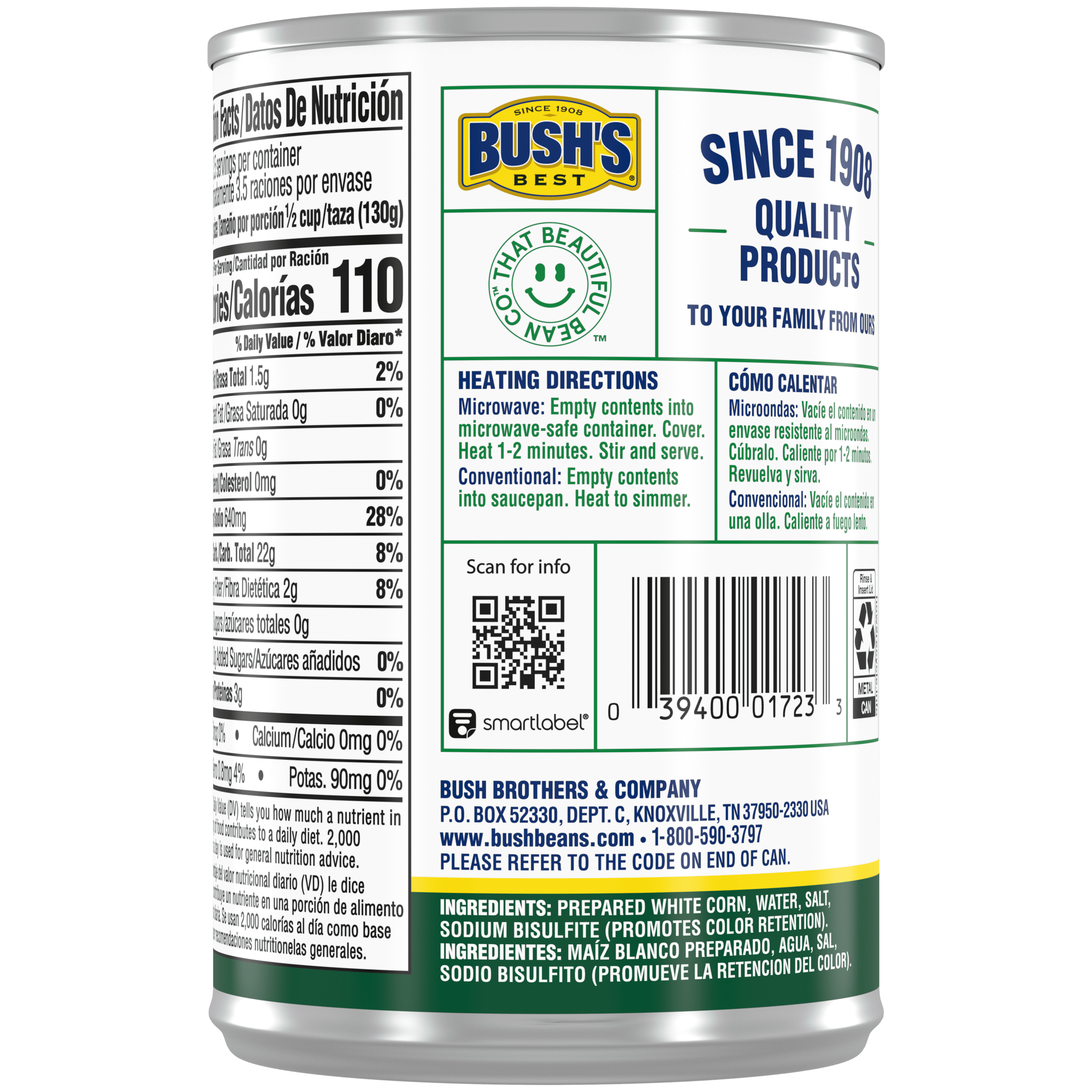 (12 pack) Bush's White Hominy, Maiz Pozolero, Canned Hominy, 15.5 oz