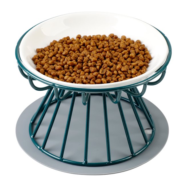 Raised Cat Dish Ceramic Neck Protective Dog Bowl Pet Food Bowl with Stand & Mat