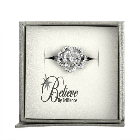 Simulated Diamond Sterling Silver Rose Ring