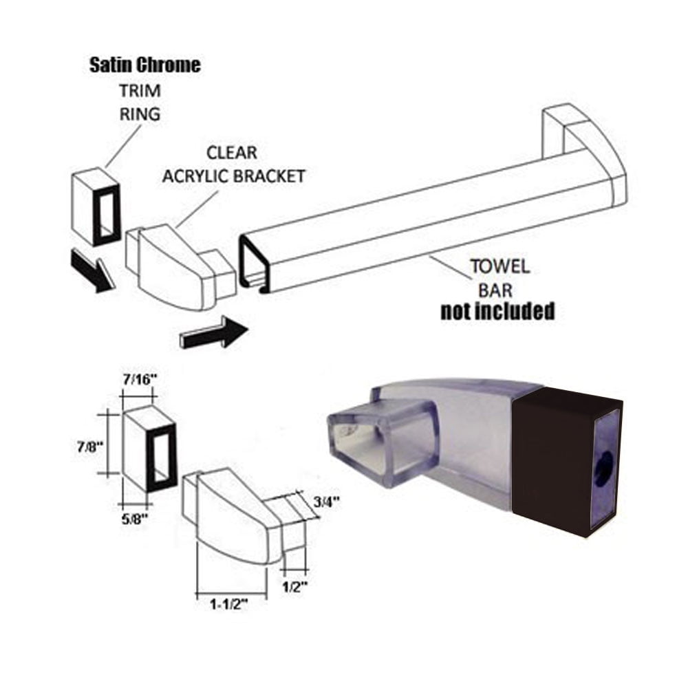 Clear Acrylic Towel Bar Brackets with Oil Rubbed Bronze Sleeve Set of 2