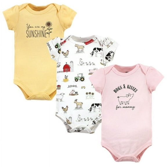Hudson Baby Infant Girls Cotton Bodysuits, Hogs And Kisses, 0-3 Months
