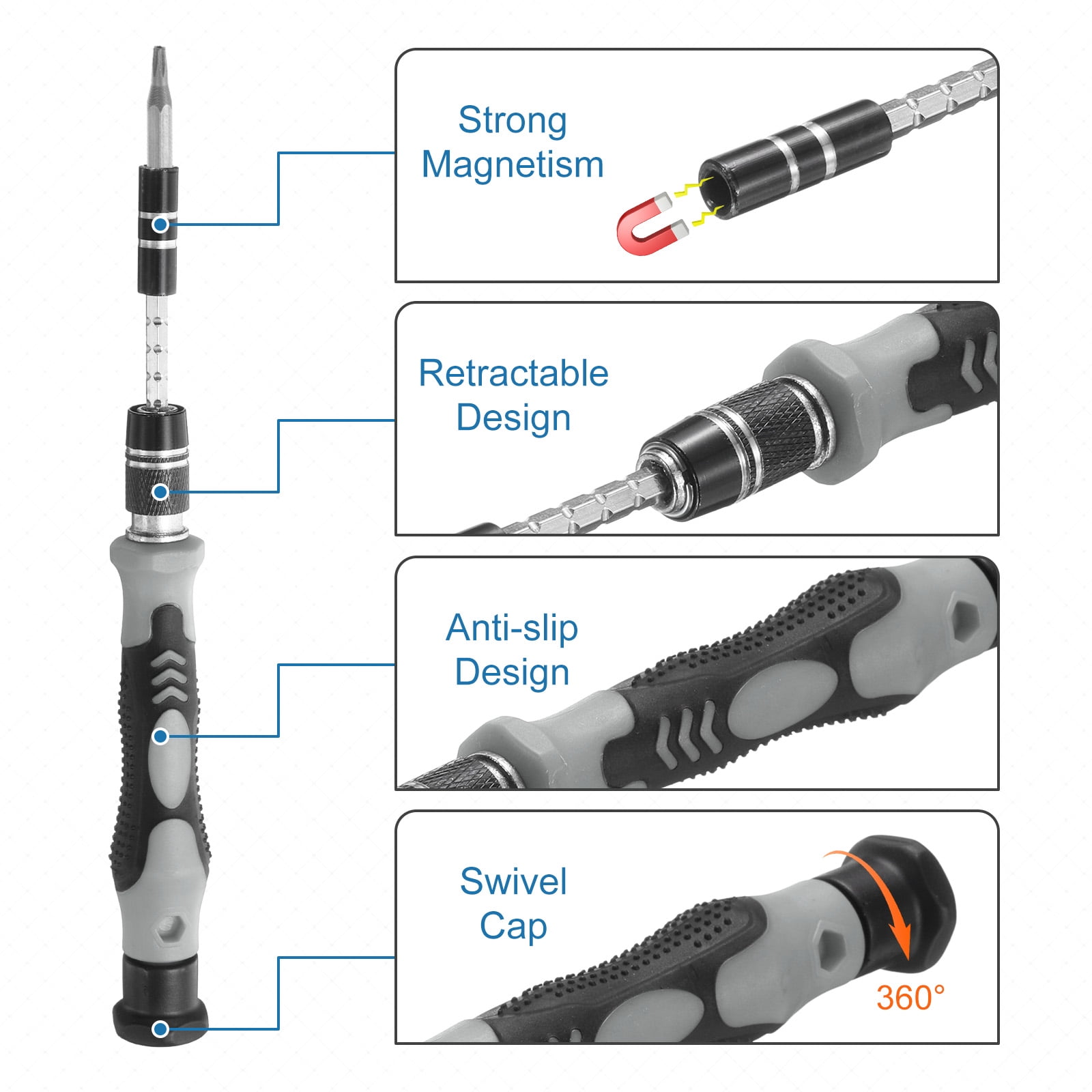 Uxcell 123 in 1 Magnetic Precision Screwdriver Set Electronics Repair Tools Kit with 96 Bits Flexible Shaft and Extension Rod for Cellphone Game Console Laptop PC Computer Camera, Grey