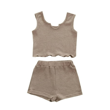 

QIPOPIQ Toddler Girls Outfit Sets Clearance Summer Girl Sports Solid Color Suit Girls Sleeveless Vest Shorts Suit