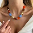 thumbnail image 3 of NICKSUN Boho Vintage Contrast Color Resin Beaded Choker Necklace, Irregular Multicolor Stone Collar Jewelry, Ethnic Exotic Vacation Statement Necklace, 3 of 7