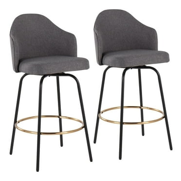 LumiSource Black Metal, Gold Metal Footrest, Grey Fabric Ahoy Counter Stool - Set of 2