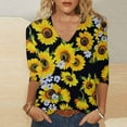thumbnail image 2 of Women T-Shirts 3/4 Sleeve Flower Printed V-Neck Comfortable Casual Fashion T-Shirt Leisure Outdoor Steetwear Female Dailywear, 2 of 5