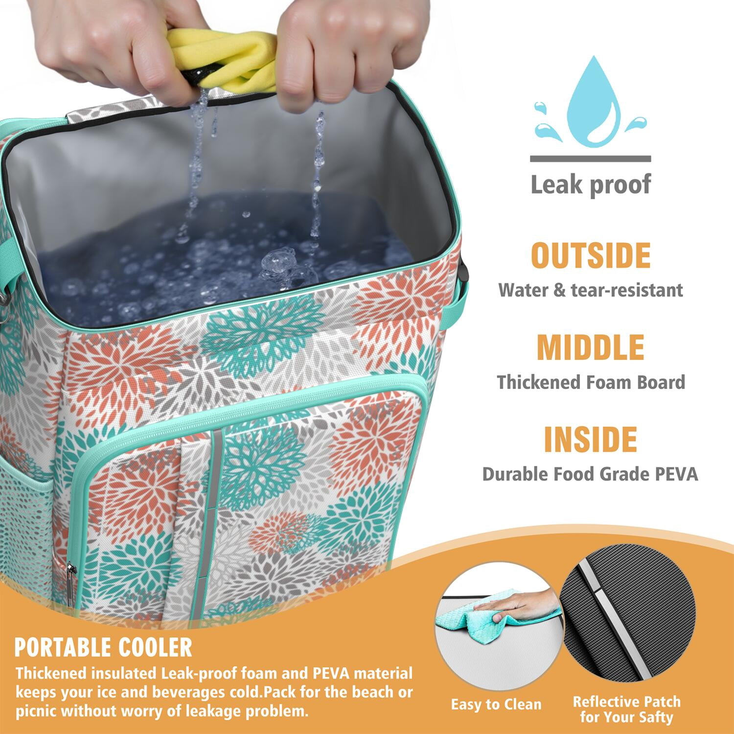 Travel Cooler Bag - Boho Bohemia Pioneer Flower Art Camping Beer Cooler Backpack with Bottle Opener- Waterproof Insulated Picnic Backpacks - Cooler Bag for Beach