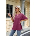 thumbnail image 2 of Women's Solid Color Round Neck Loose Short-Sleeved T-Shirt Top, 2 of 3