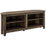 Pemberly Row 58" Transitional Wood Corner TV Stand in Rustic Oak